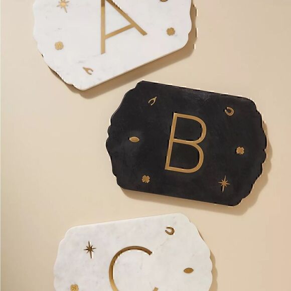 Anthropologie Lucky Marble “ X “ Monogram Serving Board  Pre Owned Excellent - Picture 1 of 6